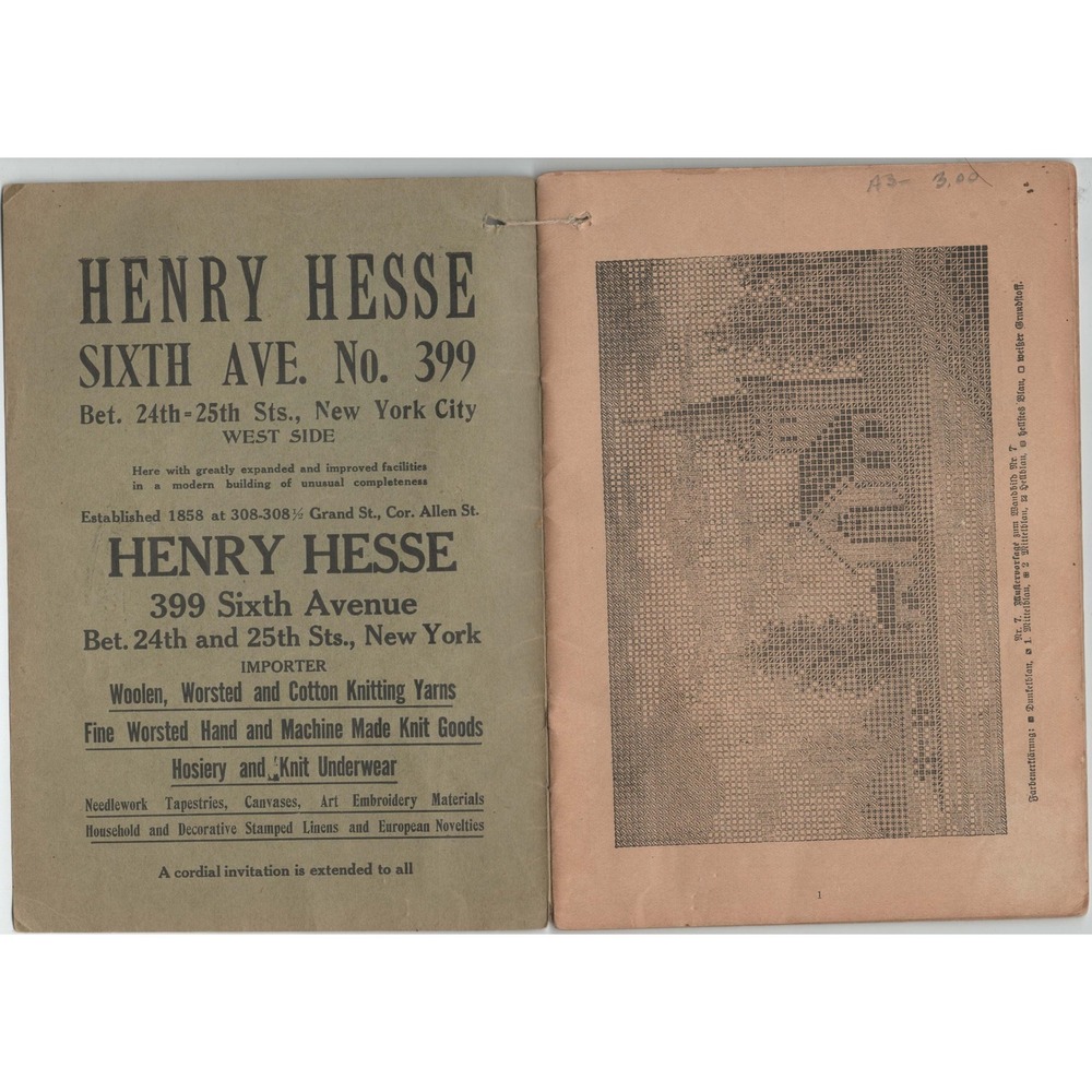 Antique Henry Hesse Art Needle Work No 7 Catalog NYC Sixth Ave Trade - Picture 3 of 3